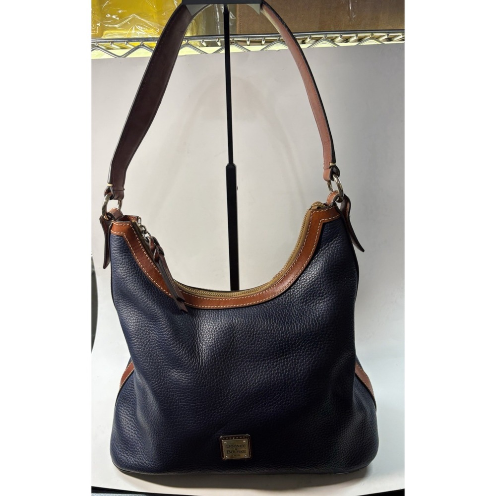 Dooney & Bourke Pebble Grain Hobo Navy/Brown Leather Trim Gold Tone Hardware